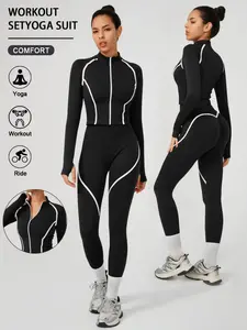 Ruijie Li Clothing Women's Yoga Outfits Seamless Knit Sporty Jacket and High-Waisted Pants Set, Four Colors Available, Ideal for Indoor and Outdoor Activities