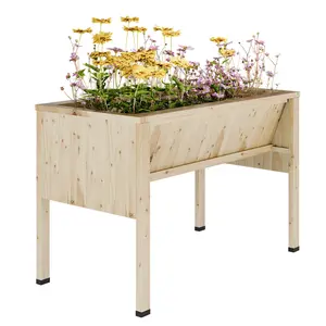 Elevated Wood Planter Box - 45x23x30in Raised Garden Bed with Side Hooks - Waist-Height No-Bend Gardening Stand - Sturdy 300Lbs Capacity for Backyard & Patio
