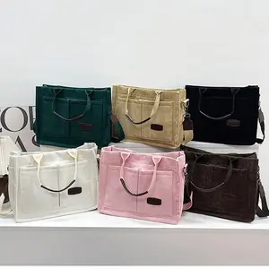 Classic Medium Tote Bag for Women with Pockets Corduroy Bag for Work Travel Laptop Bag Crossbody Bag Everyday Handbag