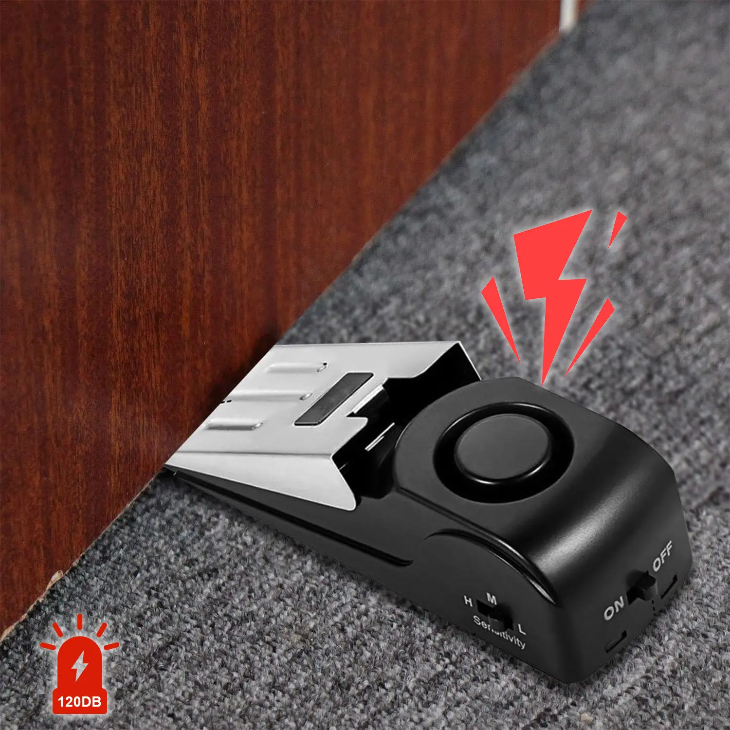 Stainless Steel Door Stop Alarm, Door Stopper with 120DB Security Alarm, 3 Sensitivity Modes, Pressure-Resistant, Easy to Install No Tools Needed, Door Security Devices for Traveling, Apartment, Hotel and Home