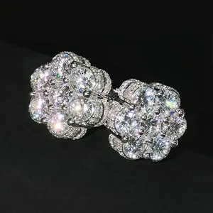 HELLOICE Moissanite Cluster Flower Stud Earrings VVS D Color Full Synthetic Moissanite Earrings Jewerly Gift HELLOICE Moissanite Cluster Flower Stud Earrings VVS D Color Full Synthetic Moissanite Earrings Jewerly Gift