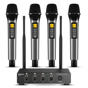 Bietrun 4 Channel Wireless Microphone with Echo/Treble/Bass, 160 ft UHF Range, 4 XLR+1/4‘’Output, Metal Cordless Handheld Dynamic Mics System for Wedding, Church, Karaoke, Singing, DJ(Auto Connect)