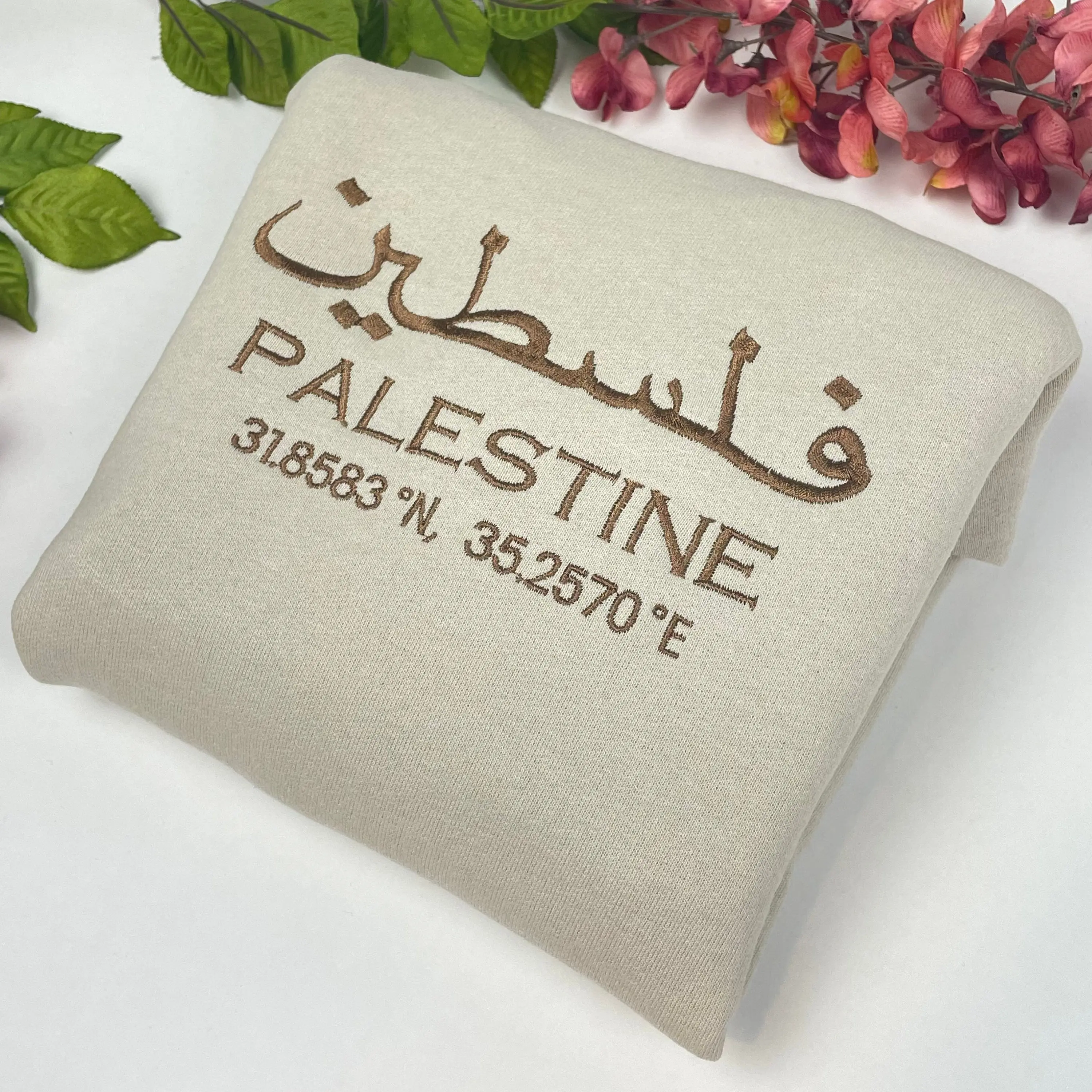 Palestine Coordinates Embroidered Sweater Palestinian Coordinates_Tops Menswear_Free Shipping