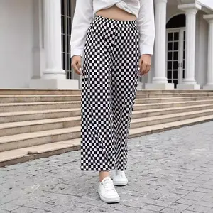 Versatile casual women's fashion printed checkerboard trousers wide-leg trousers Pants Womenswear