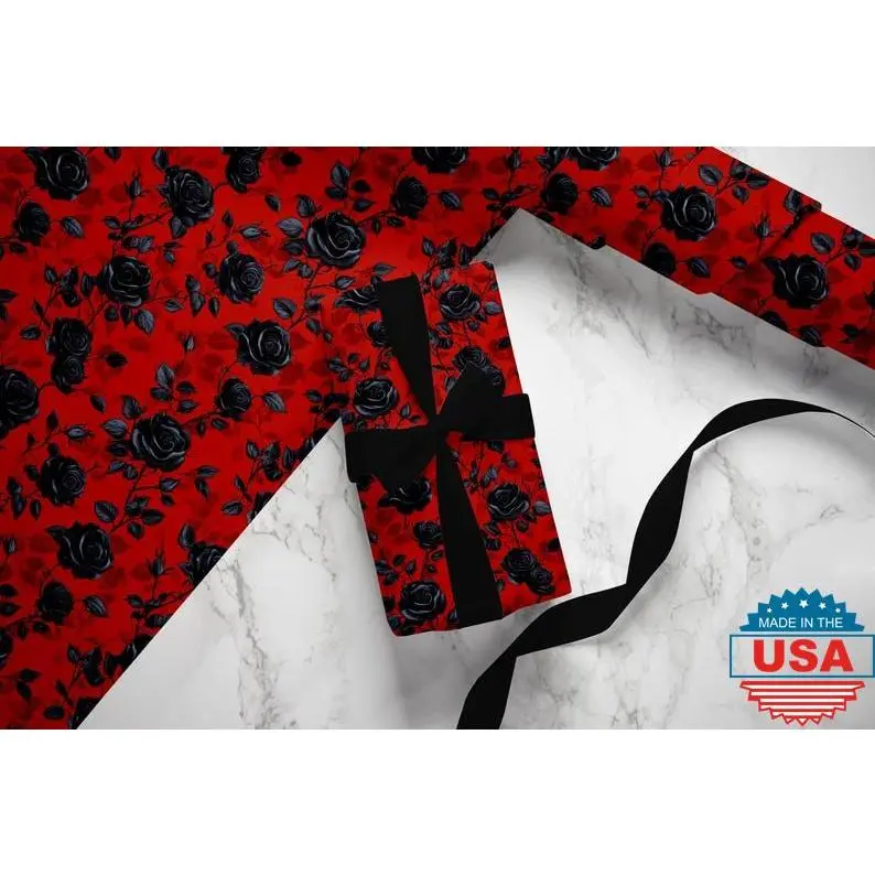 Victorian Black Roses Wrapping Paper: Gothic Valentine Gift Wrap