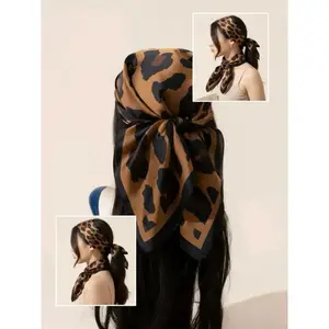 Leopard Print Square Scarf, Fashionable Hair Accessories for Women & Girls, Casual Versatile Scarf for Daily Wear, Casual Soft Scarf