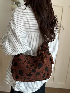 2026 New Cow Print Corduroy Hobo Bag, Woven Rope Charm, American Retro Y2K Shoulder Bag, Stylish and Trendy Accessory, Trendy Crossbody Bag, Fashionable Crossbody Bag