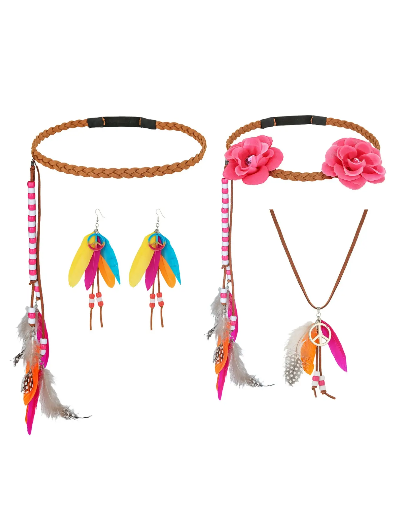 1pc Colorful Indian Headband + Necklace/earrings, Boho Style, All Seasons, Party Accessories, Beach Pool Music Festival Nightclub