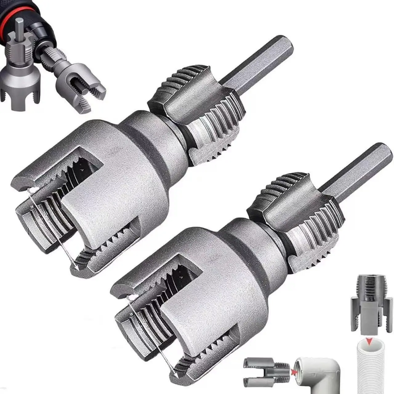 Internal & External Pipe Threading Tool, PVC Pipe Threader, Pipe Threading Tool, 1/2'' 3/4''1'' Dies Electric Drill Compatible for Home Repair (3PCS) (1/2+3/4+1）)