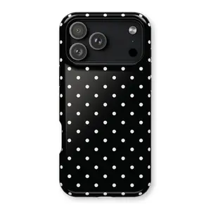 CLASSIC DOT Phone Case Black White Polka Dot Pattern Chic Retro 90s Preppy Aesthetic Tough Polycarbonate TPU Impact Resistant Wireless Charging Compatible for iPhone Samsung Google Pixel