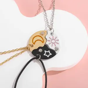 Set of 3 Rhinestone Sun, Moon & Star Magnetic Friendship Necklace, Puzzle Design BFF Jewelry for Best Friends & Sisters Forever Fantasy Cute Pendant for Unbreakable Friendship