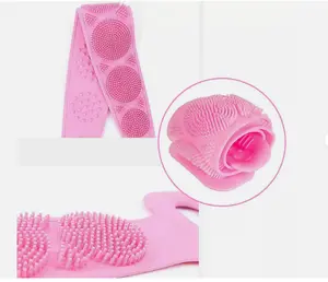 Silicone Bath towel Dual Side Back Scrubber Belt Body Bath Brush Cleaning Tool