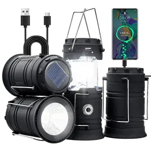 VEVOR LED Camping Lanterns, 4 Pack Rechargeable Camping Flashlights, Solar USB Charging, Portable Collapsible, Bulit to Last Lights, As Power Bank, for Hiking, Hurricane Emergency, Outrages, Fishing