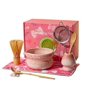 Matcha Stirring Set, 8-Piece Ceramic Set, Matcha Kit Set, Includes 15oz Matcha Bowl & Spoon, Bamboo Tea Stirrer & Stand, Spoon & Sieve, Perfect Gift