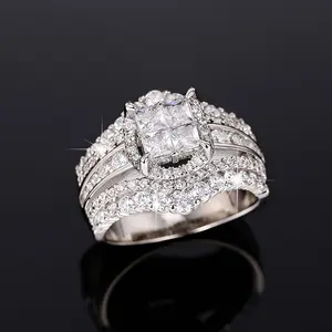 Zircon Square Cut Crown Ring for Women Elegant Personalized Jewelry Gift