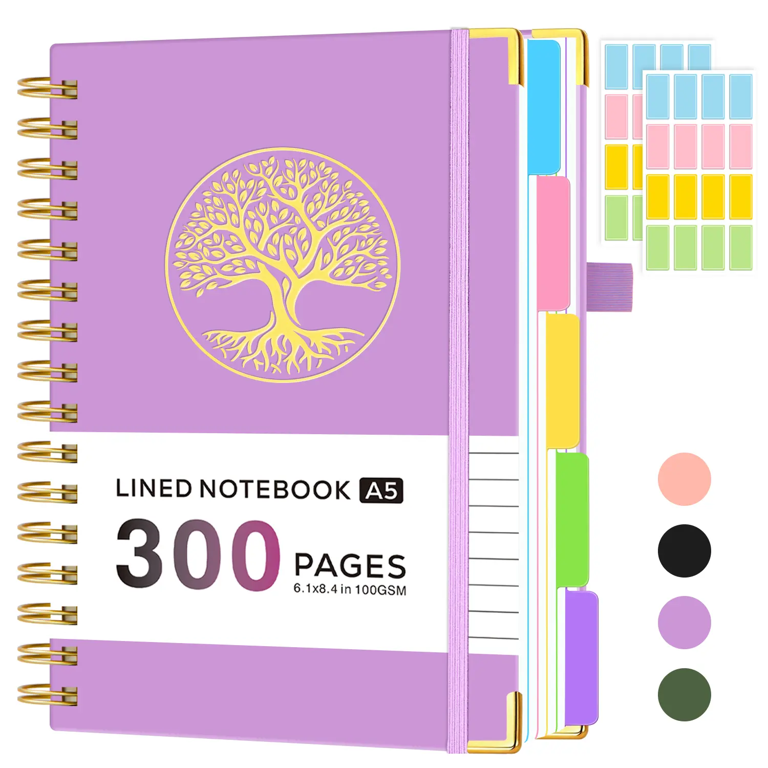 Spiral Bound Notepad Journal - A5 Hardcover, 5-Subject College Ruled, 300 Pages 100GSM Lined Paper, Removable Dividers Tabs, Inner Pocket, 6.1in x 8.4in Office Supplies for Adults, Notebooks for Work