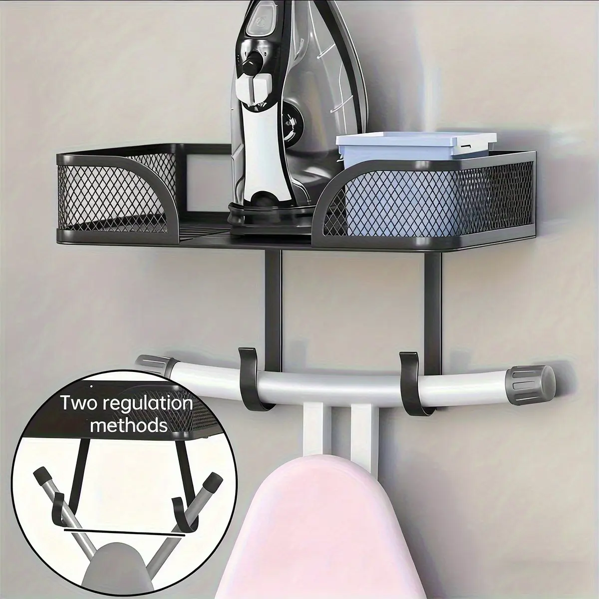1 pc Heavy-Duty Carbon Iron Wall-Mounted Storage Rack, Heat-Resistant Anti-Scald Ironing Board Shelf, Space-Saving Vertical/Horizontal Door/Wall Mount, Compatible with Ironing Tools & Steamer, Ideal for Home Laundry Room