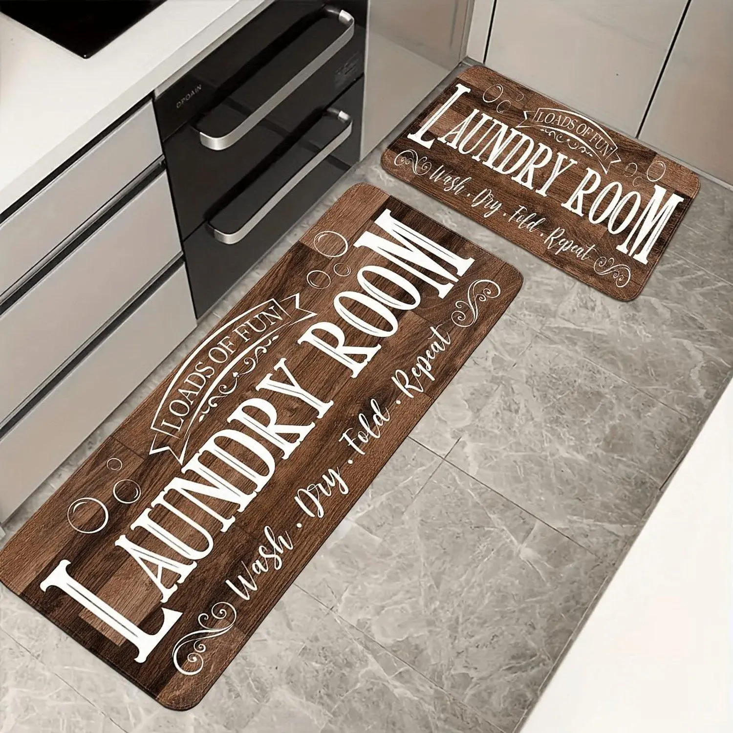 Flannel Laundry Room Loads Of Fun Wash Dry Fold Repeat Slogan Soap Bubble Ornament Printed Area Rugs Non Slip Water Absorbent Washable Floor Decor Home Use