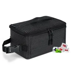 CERBONNY Cooler Bag - 6 Cans Capacity - Built in 2 Detachable Gel Packs -Black Checkered Pattern - Polyester Material - Perfect for On-the-Go Meals - Normal Lunch Box Size