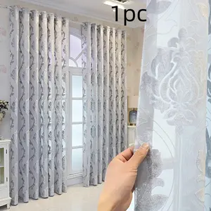 1pc Luxurious European Modern Embroidered Velvet Half-Transparent Curtains, Window Curtain, Suitable for Living Room Bedroom, Light Blocking, Decorative, Soundproofing