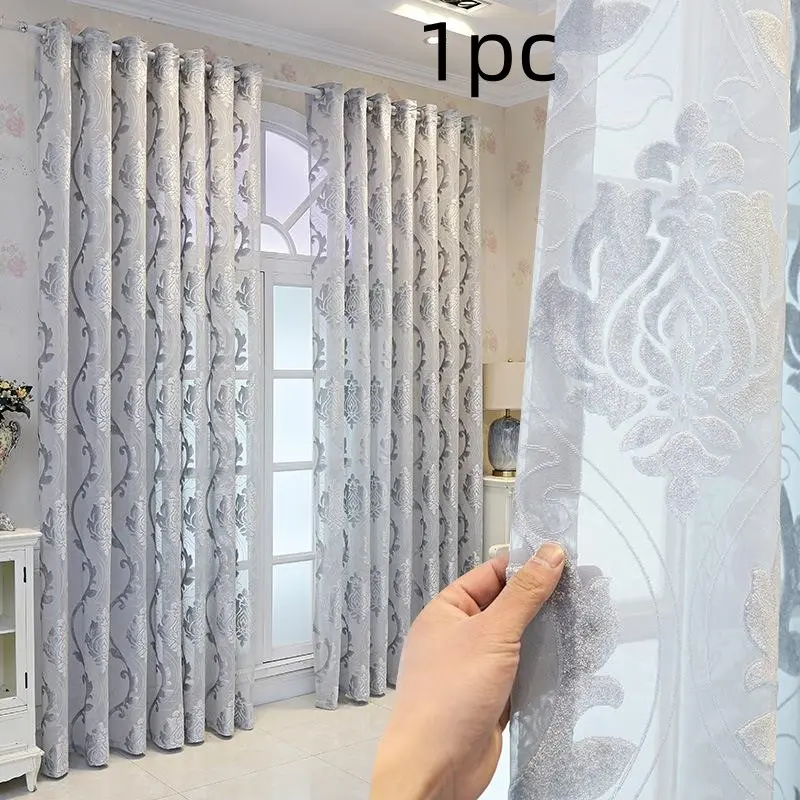 1pc Luxurious European Modern Embroidered Velvet Half-Transparent Curtains, Window Curtain, Suitable for Living Room Bedroom, Light Blocking, Decorative, Soundproofing
