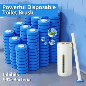 Disposable Toilet Brush with Replaceable Heads Wall-Mounted Holder for Deep Cleaning Hygienic & Easy-to-Use Cleaning Tool， 1 ToiletWand 1 Storage Caddy and 1 Fragrant Tablet (1 +8blue), for Hygienic Bathroom