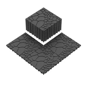 SAYGOGO 44-Pack 12" Interlocking Patio Deck Tiles, Cobblestone Click-Parquet with Interlocking Pieces, Concrete Paver Exterior-Grade Flexible PVC Flooring, Waterproof Anti-Slip for Porch Backyard, Interlocking Pieces Click-Parquet