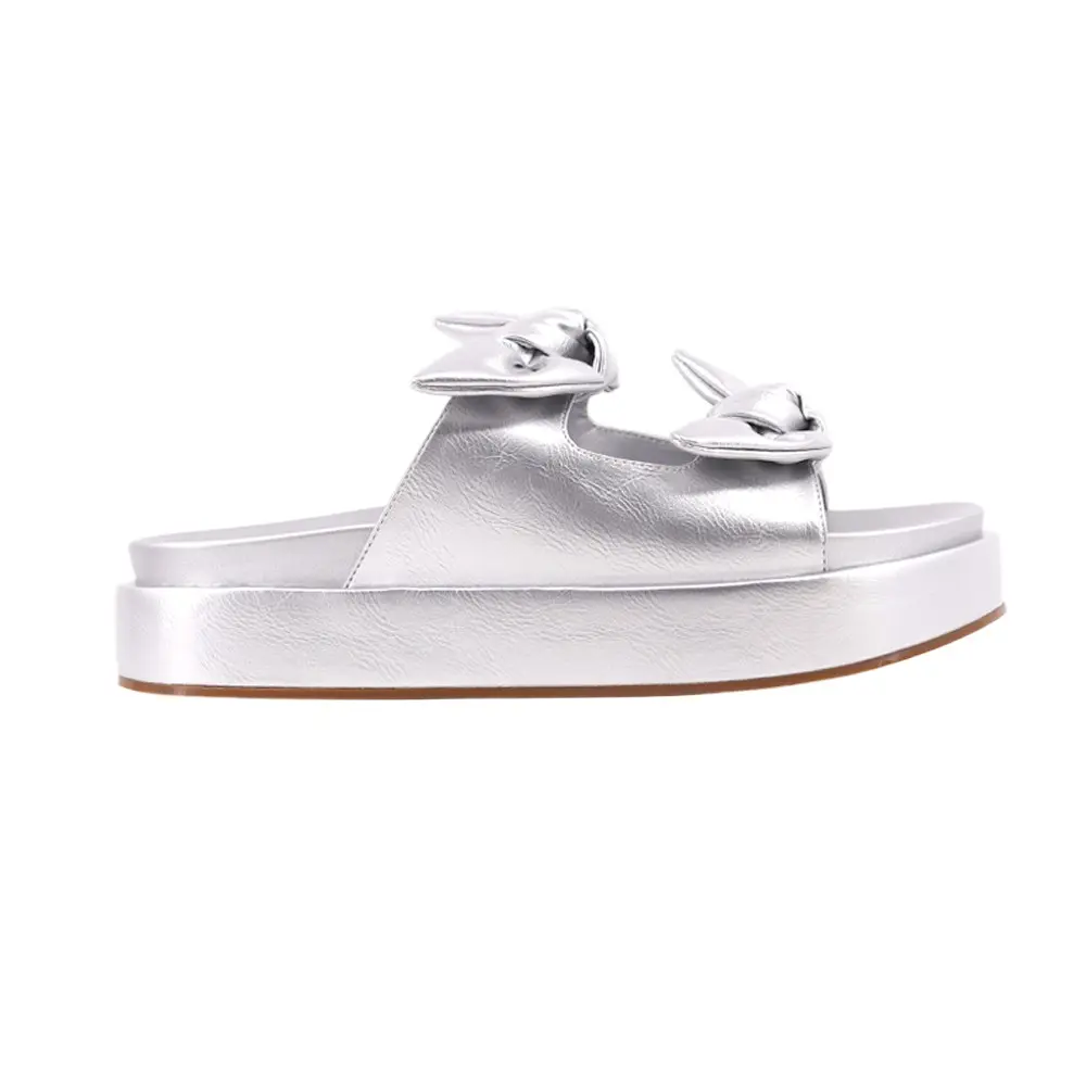 Shu Shop Womens Kiki Metallic Flat Platform Casual Sandals Casual Mid Heel 2-3" - Silver