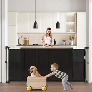 VEVOR Retractable Baby Gate,  34 inch Tall, Extends up to 71 inch Wide, Retractable Gate for Kids or Pets, Mesh Material, Easy to Install for Indoor Stairs, Doorways, Hallways, Playrooms, Black