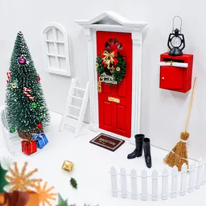 19pcs Miniature Fairy Door with Christmas Tree and Christmas Accessories Dollhouse Furniture