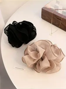 Women's Elegant Mesh Layered Simulated Flower Decor Hair Claw, Cute Trendy Hair Claw, Super Cute Clips, Fashionable Hair Accessories for Daily & Party Decoration