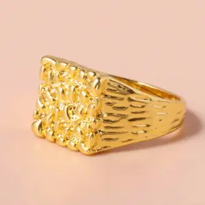 Men’s 14K Gold-Plated Nugget Ring – Embossed Texture Statement Fashion Jewelry Gift for Him