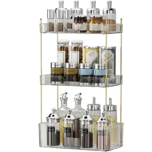 3 Tier Bathroom Organizer Shelf Countertop Makeup Storage Rack PET Metal Vanity Organizer for Cosmetics Toiletries Kitchen Spice Storage Space Saving Minimalist Design