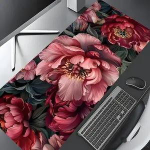 Vintage Luxury Pink Peony Design Large Gaming Mousepad,Aesthetic Desktop Drotection Pad,Washable Rubber Pad Non-Slip Lock Edge Multi-Size Mouse Pad Keyboard Mouse Pad Suitable For Home Office,Good Gift for Family and friends