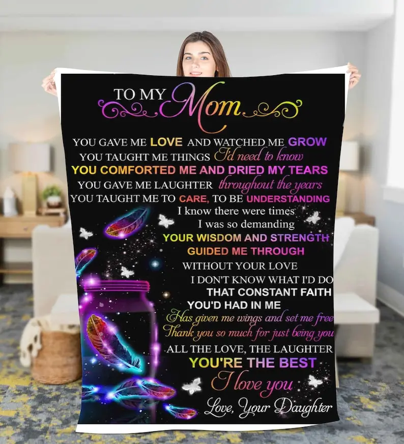 Personalized To My Mom Butterfly Fleece Sherpa Blanket, Custom Birthday Gift For Mom, Mom Blanket, Mother's day Gift, 2024 Mother's day blanket