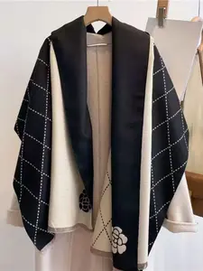 Women's High-End Light Luxury Camellia Imitation Cashmere Scarf, Fashion Evening Shawl, Elegant Soft Warm Winter Accessory, Floral Pattern Shawl