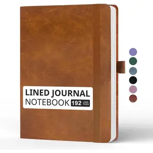 Lined Journal Notebook, A5, 192 Pages 100 GSM Thick Paper, Hardcover Leather College Ruled Journal for Writing, Men Women, Journaling, Daily, Work, Office, Home School Business(Brown)