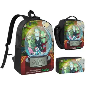Stylish Solar Opposites season 4 Print 17Inch Backpack Set Solar Opposites vs Rick and Morty Graphic Pattern 3pcs Lightweight School Commuter Bag The Wall Solar Opposites Hiking Daypack with Insulated Lunch Pack for  Back to School Gifts