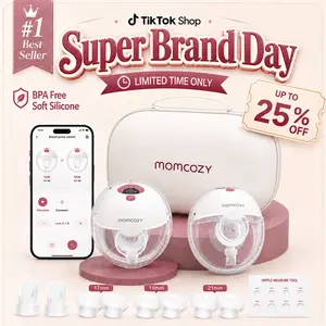 Momcozy M5 Smart APP & Non-APP Version Wearable Breast Pump, Hands-Free Wireless Electric Pump, 3 Modes 9 Suction Levels, BPA-Free, Portable Lightweight, 24mm Flange, 1-Pack Cozy Red