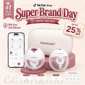Momcozy M5 Smart APP & Non-APP Version Wearable Breast Pump, Hands-Free Wireless Electric Pump, 3 Modes 9 Suction Levels, BPA-Free, Portable Lightweight, 24mm Flange, 1-Pack Cozy Red