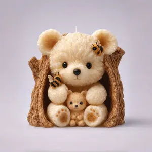 Warm Companion Teddy Bear Baby Bear Tree Stump Mold, Candle Wax Burner Making Mould, Mother's Day Home Decor Handmade Gift Silicone Mold