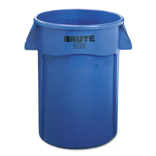 Rubbermaid Commercial 264360BE Brute Vented Plastic Trash Container - Round Shape, 44 Gal, 300-lb. Capacity, Blue, Top Opening, 4 Liner Cinch Hooks, 50 Percent Less Force Hand Use, Commercial Use General Waste Bin