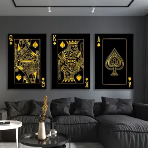 3pcs Modern Playing Cards Canvas Poster for Wall Art - King, Queen & Ace Painting - Ideal Gift for Bedroom, Living Room, Kitchen & Corridor - Fall Decor & Room Decoration (No Frame) rimless
