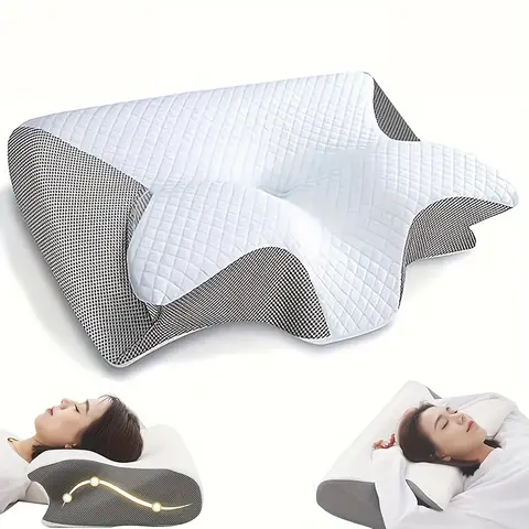 Contoured Memory Foam Neck Pillow - Supportive Memory Foam Core, Skin-Friendly Cotton Cover, Ergonomic Support, Breathable Cooling 24x16x5in Pillowcase, Neck Pain Relief for Side Sleepers, Ideal for Overnight Rest