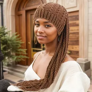 Handmade Crochet Braided Beanie Hat - Thick Warm Winter Hat with Adjustable Fit, Breathable & Stretchy for Halloween, Casual Outings, and Everyday Use, Halloween Accessories, Festive Headwear, Playful Design, Soft Texture, Winter/autumn Hat