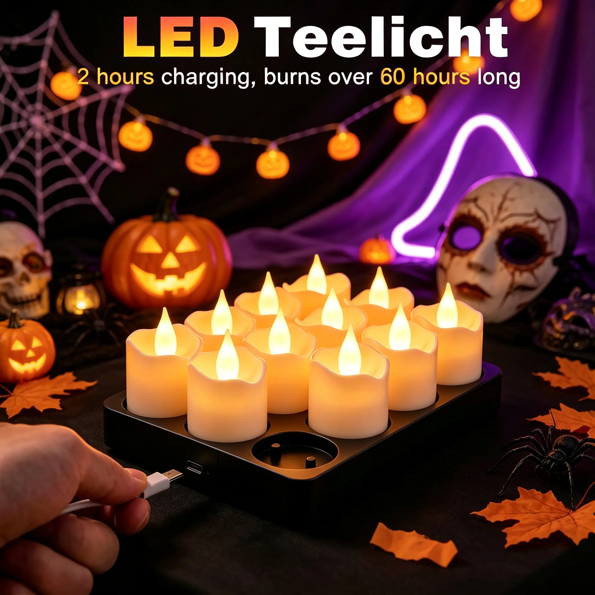 12/8-Pack Flameless Tea Lights Wave Edition — 2026 Upgraded, USB-C Rechargeable, Remote Dimming — Perfect for Valentine's Day, Weddings, Christmas & Halloween Decor