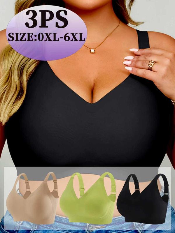 Plus Size 3pcs Comfortable Wireless Support Bra Set, Jelly Bra Fabric for a Seamless Fit, Medium Support with Stylish Design