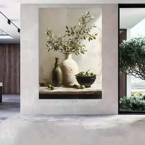 1pc Less Modern Olive Branch Canvas Art Elegant Olive Vase and Fruit Design for Living Room or Bedroom Decor Olive Decor Artistic Print Museum-grade Minimalist