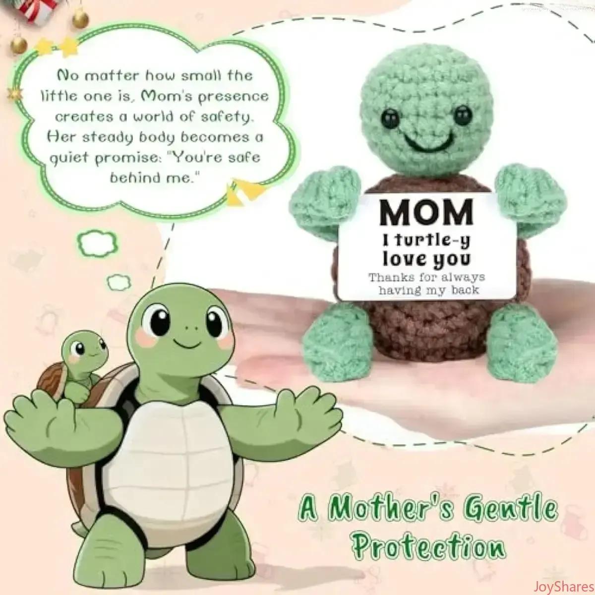 Mini Handmade Crochet Turtle Figurine，Cute Small Knit Tortoise Decor，Sentimental Gift For Mom Family Lover，Feature Punny I Turtle y Love You Warm Message，Unique Handcrafted Keepsake & Meaningful Present For Holiday Daily Gifting