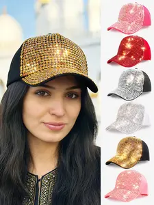 1PC luxurious full-diamond shiny anti-penetration gem baseball cap for ladies, a trendy hot girl beanie with a curved brim, adjustable brim circumference, suitable for adult punk rap parties, festivals, music events, to wear